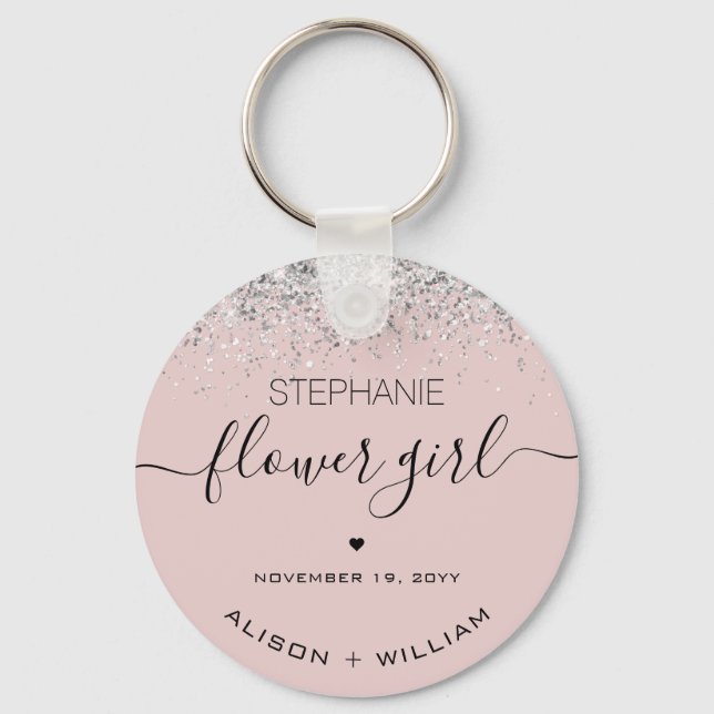 Personalised Flower Girl Glitter confetti effect Key Ring (Front)