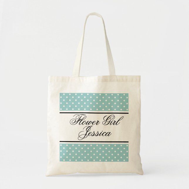 Personalised flower girl tote bag | Teal polka dot (Front)