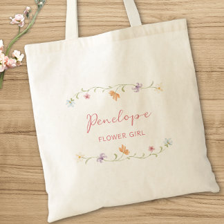 Personalised Flower Girl Watercolor Floral Wedding Tote Bag