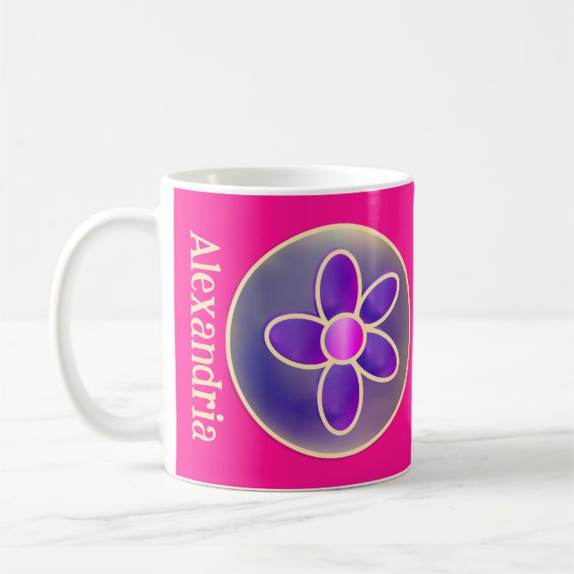 Personalised Flower Hot Pink Coffee Mug (Left)