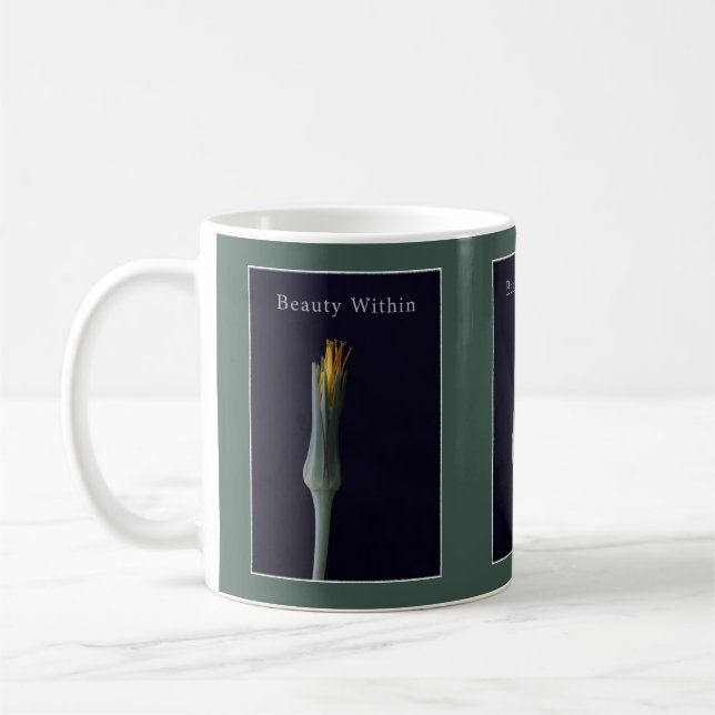 Personalised Flower Olive Green and Yellow Elegant Coffee Mug (Left)