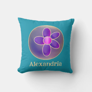 Personalised Flower Purple Teal Hot Pink Cushion