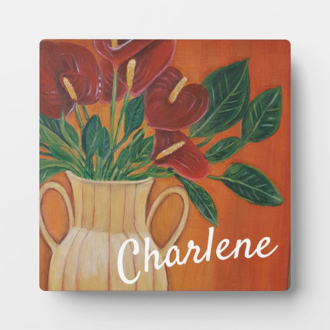 Personalised Flower red Antrium Plaque (Front)
