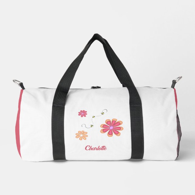 Personalised Flowers and Bees Gymnastic Softball Duffle Bag (Front)