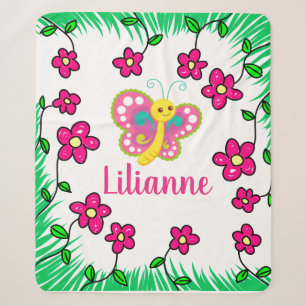 Personalised Flowers and Butterfly Sherpa Blanket