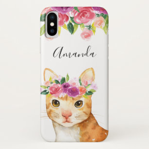 Personalised Flowers and Cat iPhone X Case