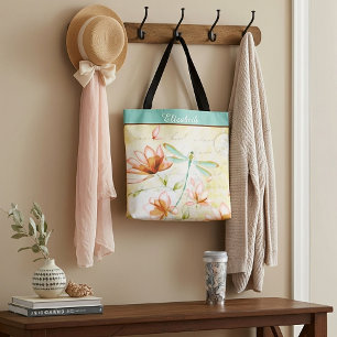 Personalised Flowers and dragonfly Tote Bag