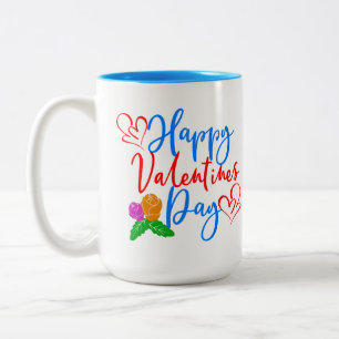Personalised Flowers And Hearts Valentines Day Two-Tone Coffee Mug