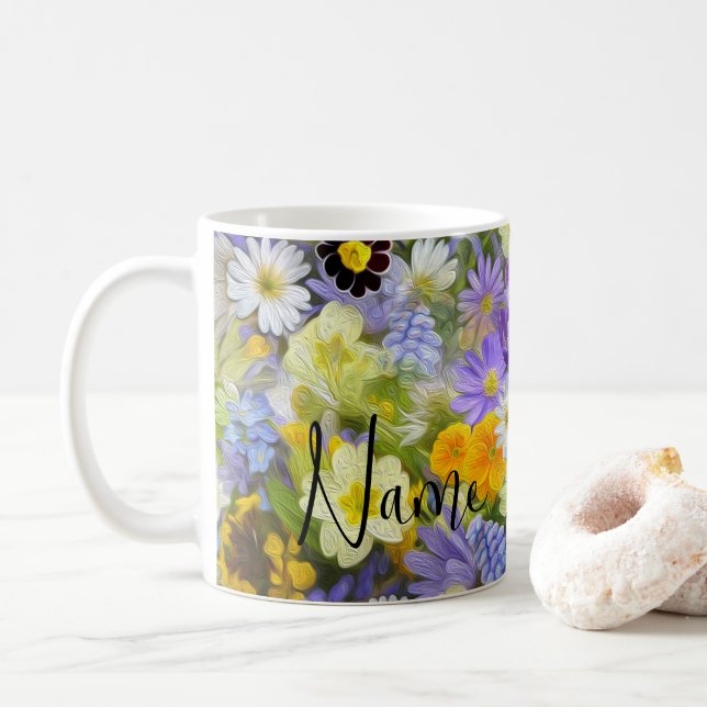 Personalised Flowers Butterfly Design Coffee Mug (With Donut)
