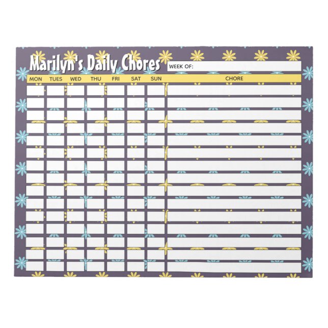 Personalised Flowers Daily Chores Chart Notepad (Front)
