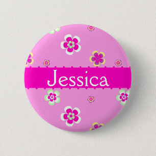 Personalised flowers pattern with name 6 cm round badge