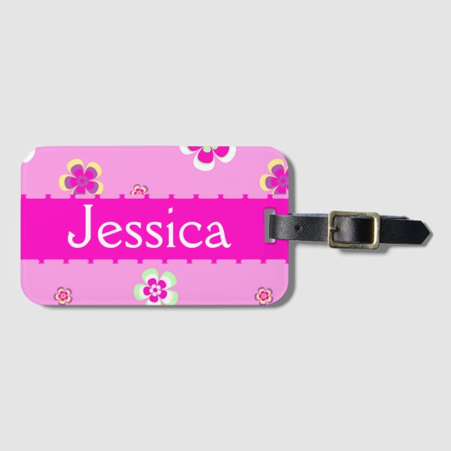 Personalised flowers pattern with name luggage tag (Front Horizontal)