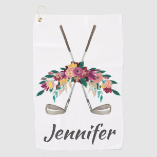 Personalised Flowers with Clubs Womens  Golf Towel