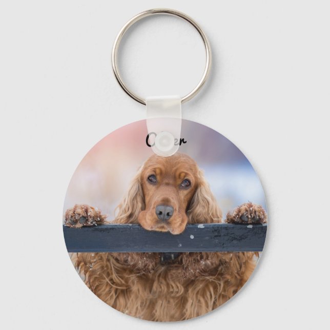 Personalised Fluffy Brown Cocker Spaniel Dog Key Ring (Front)