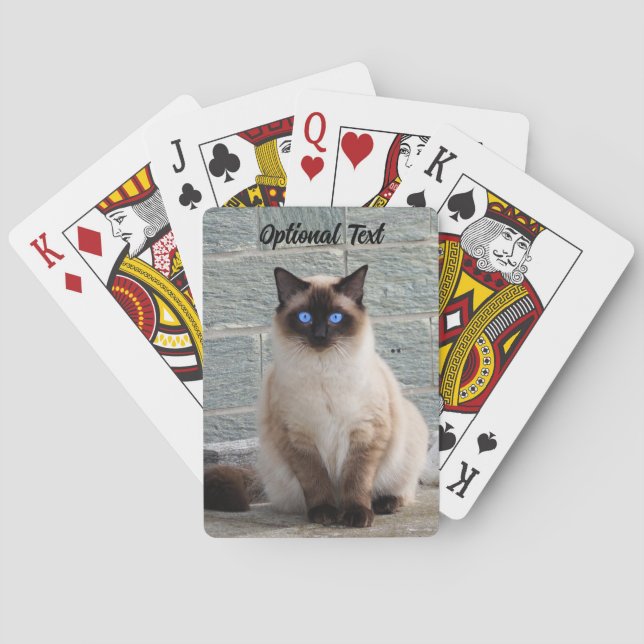 Personalised Fluffy Cat with Blue Eyes Playing Cards (Back)
