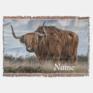 Personalised Fluffy Scottish Highland Cow Throw Blanket