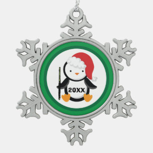 Personalised Flute Christmas Penguin Snowflake Pewter Christmas Ornament