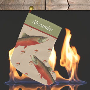 Personalised Fly Fishermens Holiday Salmon Trout  Large Christmas Stocking