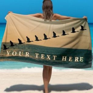 Personalised Flying Birds – Custom Text Ocean Beach Towel