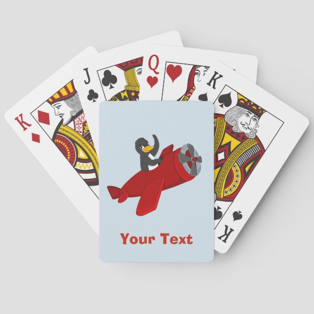 Personalised flying penguin cartoo playing cards (Back)