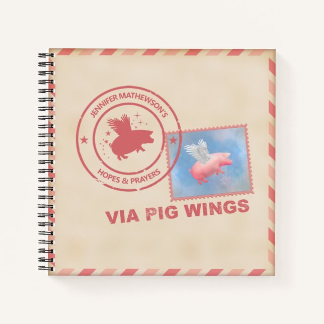 Personalised Flying Pig Postage Notebook (Front)