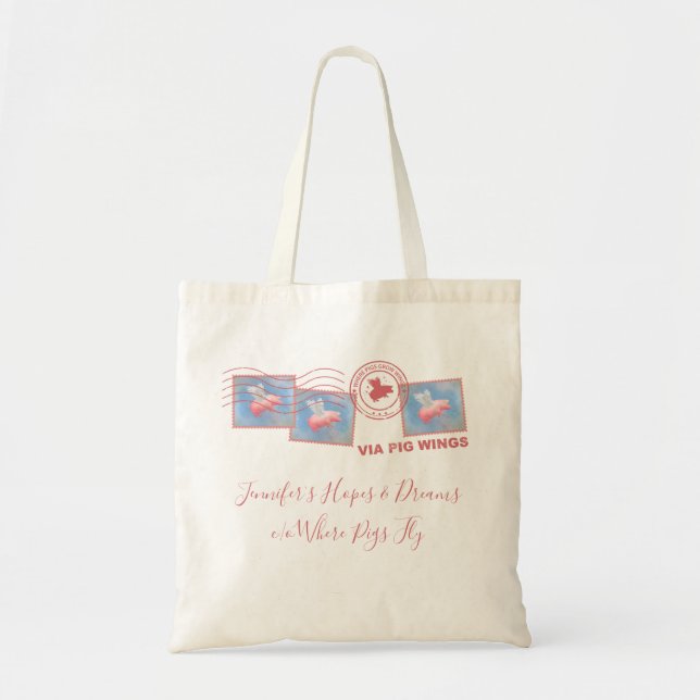 Personalised Flying Pig Postage Tote Bag (Front)