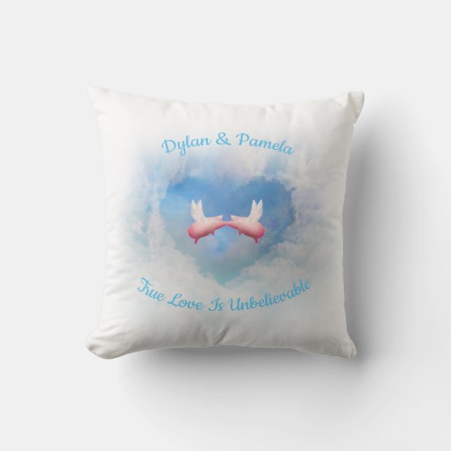 Personalised Flying Pigs In Love Pillow (Front)