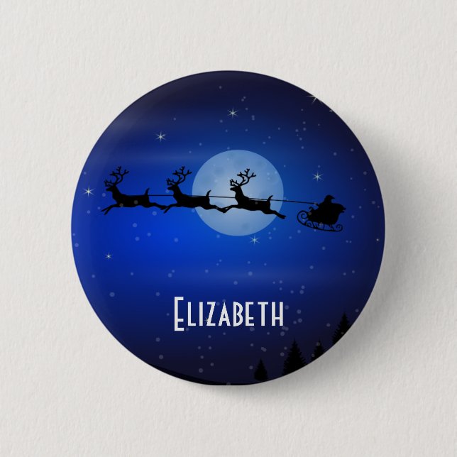 Personalised Flying Santa 6 Cm Round Badge (Front)