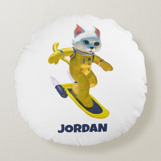 Personalised Flying Skateboard Magnet Round Cushion (Front)