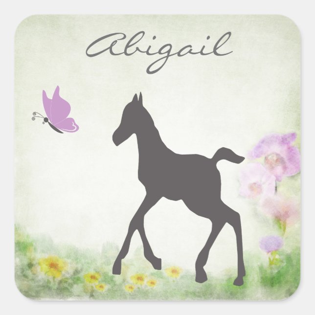 Personalised Foal and Butterfly Horse Sticker (Front)