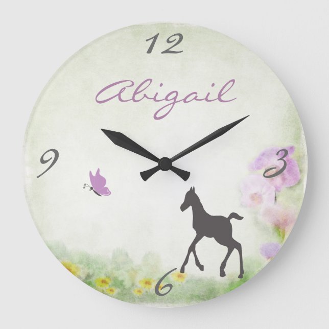 Personalised Foal and Butterfly Wall Clock (Front)