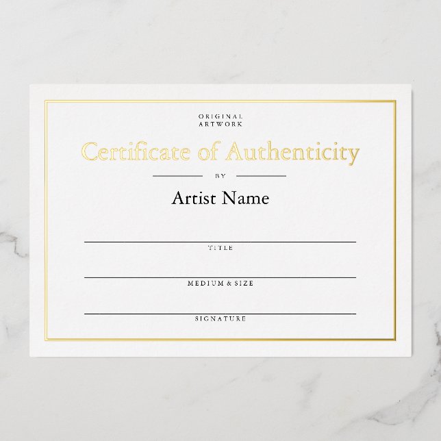 Personalised Foil Certificate of Authenticity Art (Front)