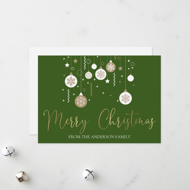 Personalised Foiled Merry Christmas Ornaments Holi Holiday Card (Front/Back In Situ)