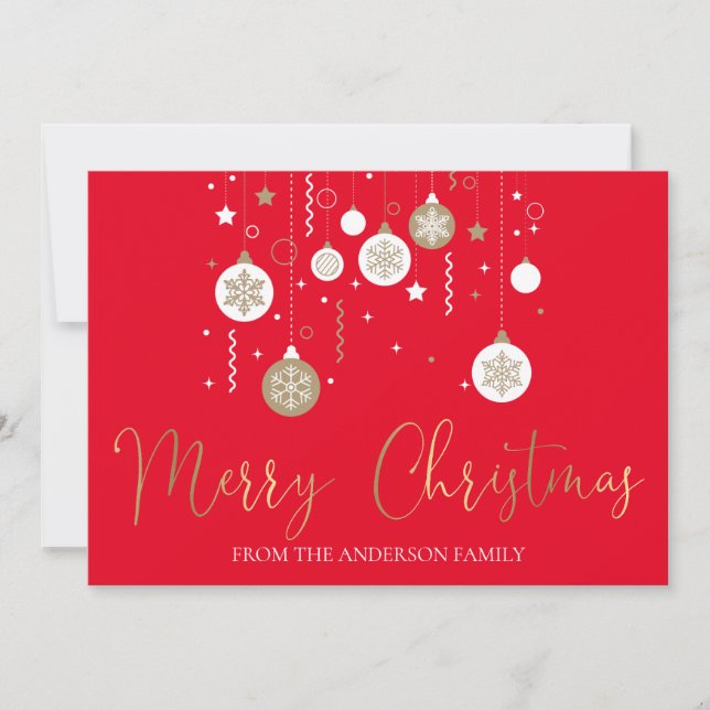 Personalised Foiled Merry Christmas Ornaments Holiday Card (Front)