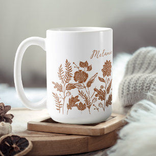 Personalised Foliage Autumn Flowers Orange Coffee Mug