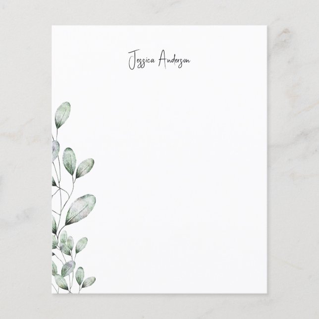 Personalised Foliage Modern Font Name Stationery (Front)