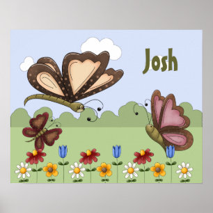 Personalised Folk Art Butterfly Children's Bedroom Poster