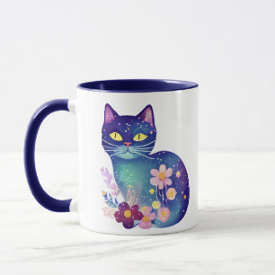 Personalised Folk Art Flowers and Cat Mug