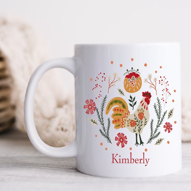 Personalised Folk Art Rooster Coffee Mug (Creator Uploaded)