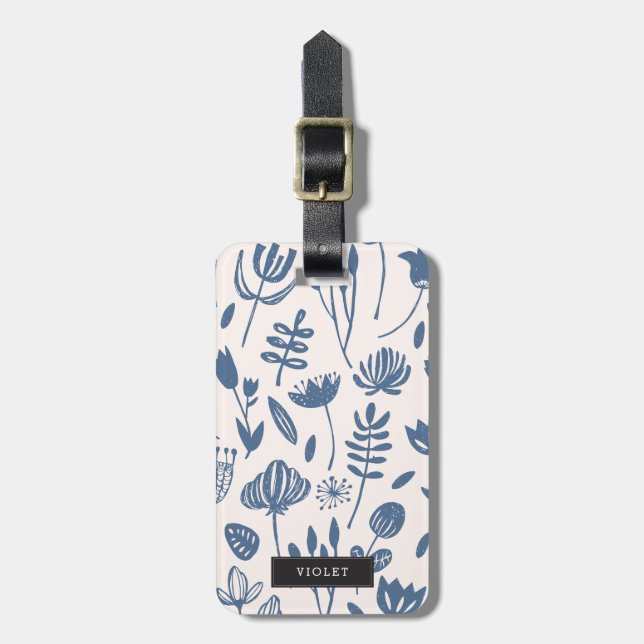 Personalised | Folk Botanical Print Luggage Tag (Front Vertical)