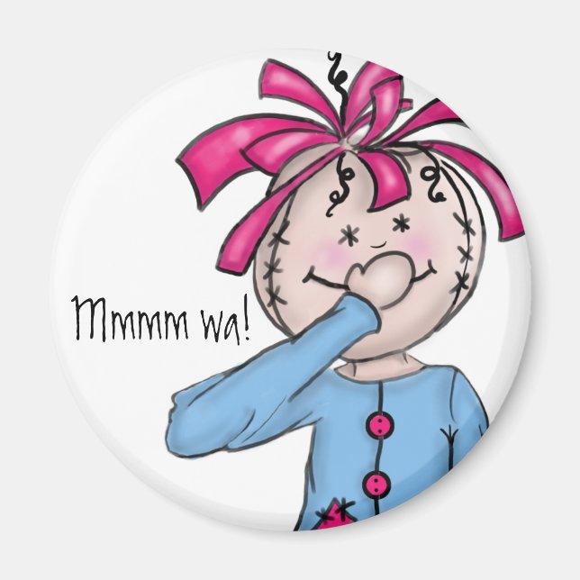 Personalised Folk Rag Doll Cartoon Magnet (Front)