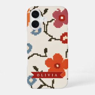 Personalised Folk Scandi Boho Vintage Floral iPhone 16 Case