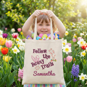 Personalised Follow the Bunny Trails Easter Tote Bag