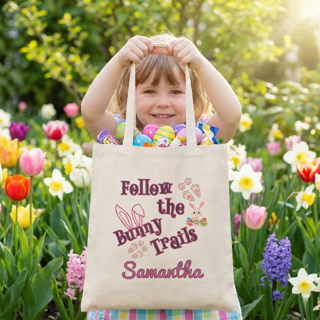 Personalised Follow the Bunny Trails Easter Tote Bag (Creator Uploaded)