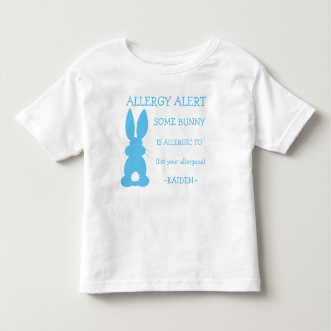 Personalised Food Allergy Alert Blue Easter Bunny Toddler T-Shirt (Front)