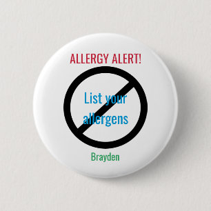 Personalised Food Allergy Alert Kids NO Symbol 6 Cm Round Badge