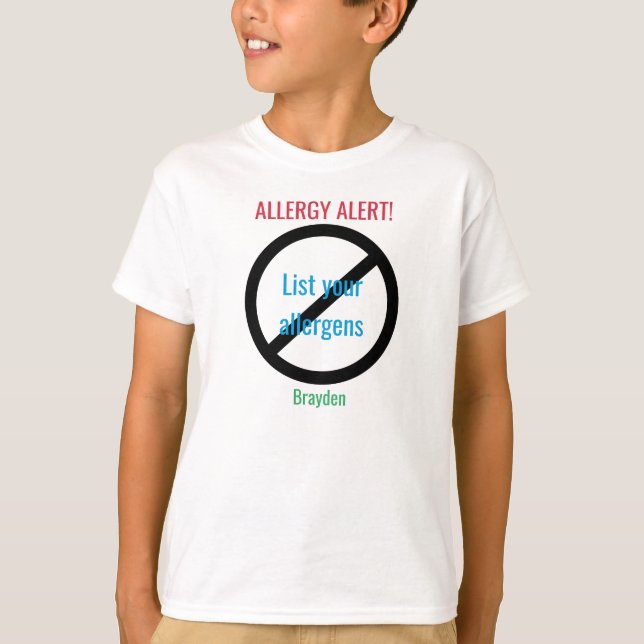 Personalised Food Allergy Alert Kids NO Symbol T-Shirt (Front)