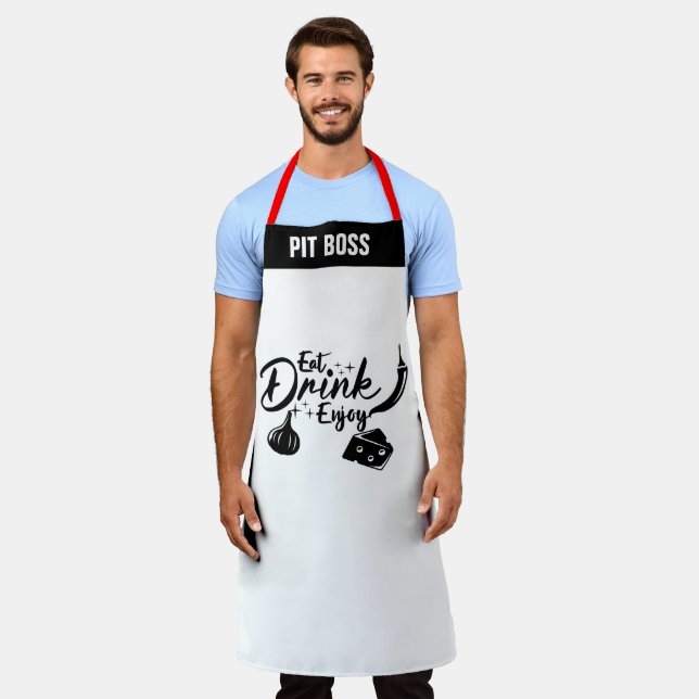 Personalised Foodie Aprons, Cool Eat Drink Enjoy Apron (Worn)