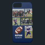 Personalised Football 5 Photo Collage Name Team # iPhone 8/7 Case<br><div class="desc">This custom football iPhone case features your 5 photos, football player's name, jersey number and team name. Personalise with action shots, a team photo, etc. Easily change the background colour to match your team's colours - just click "customise it" and then the small eye dropper. An awesome iPhone case that...</div>