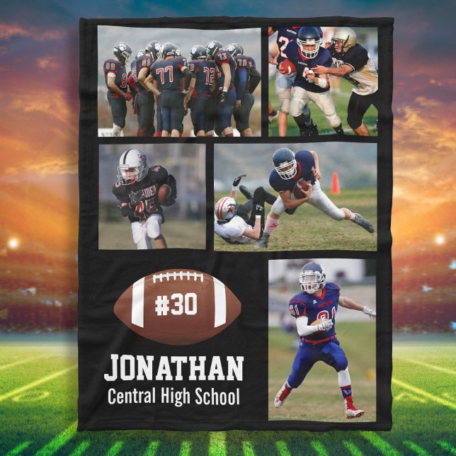 Personalised Football 5 Photo Collage Name # Team Fleece Blanket (Creator Uploaded)